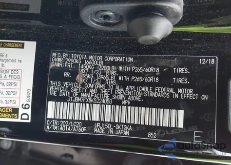 2019 Lexus Gx 460 Premium z USA, uszkodzony, nr VIN JTJBM7FX8K5224050